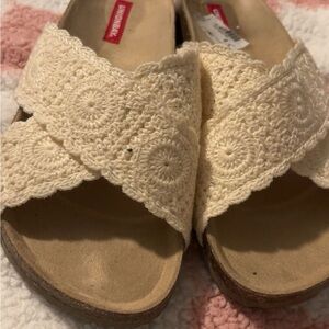 UNIONBAY Cream Crochet Slide Sandals